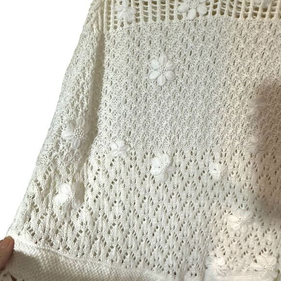 INC International Concepts White Fringed Crochet Poncho - Picture 4 of 8